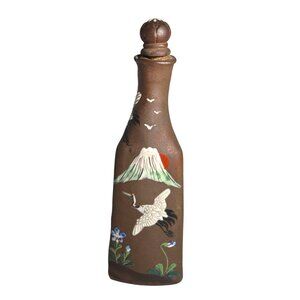 Elegant Banko Ware MEIJI Era Japanese Hand Painted Bottle Crane Floral Design
